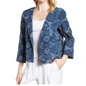 Eileen Fisher Hand Printed Organic Cotton Indigo Jacket S